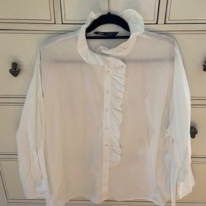 ZARA cotton ruffle neck shirt